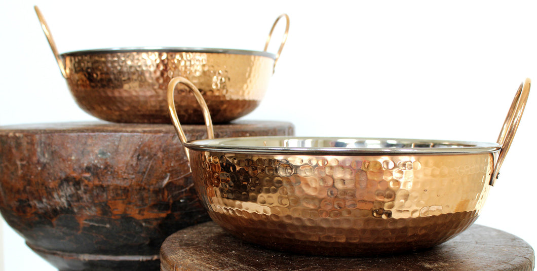 Large copper and Stainless Kadai bowl