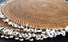 Load image into Gallery viewer, Natural rattan round platter with hand stringed shells
