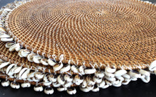 Load image into Gallery viewer, Natural rattan round platter with hand stringed shells
