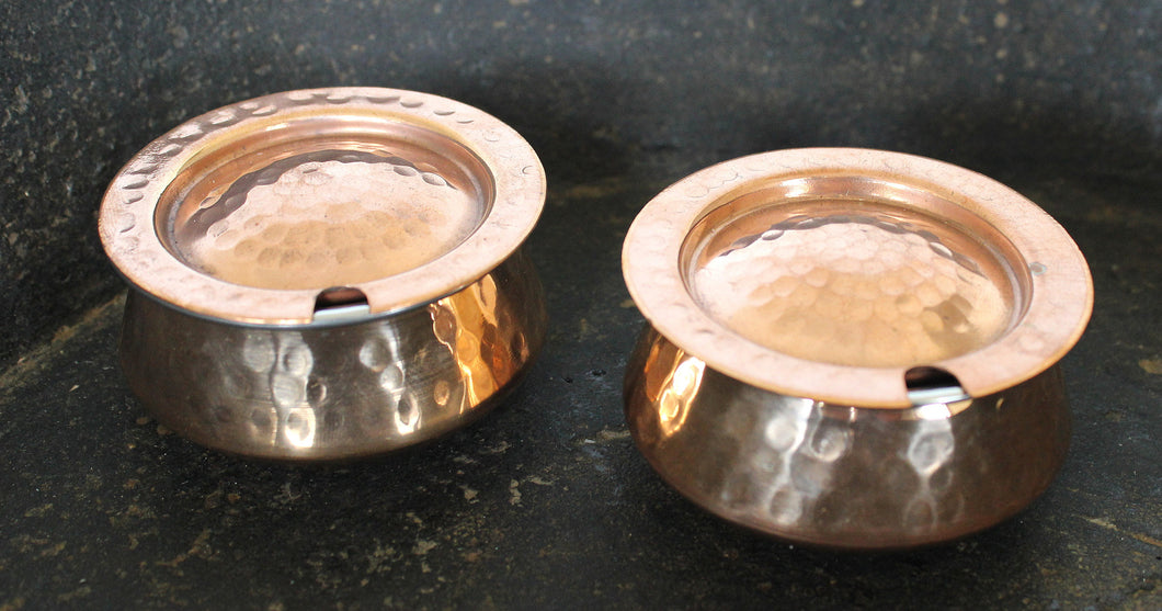 Hammered copper & stainless condiment pot with lid